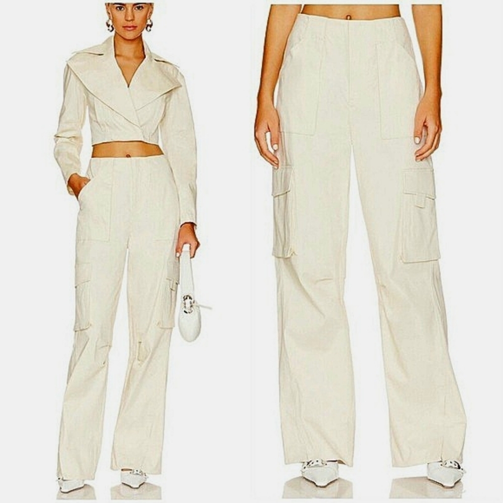 NWOT L'Academie Revolve Ashlen Cargo Wide Leg Khaki Pants Women's Med NEW